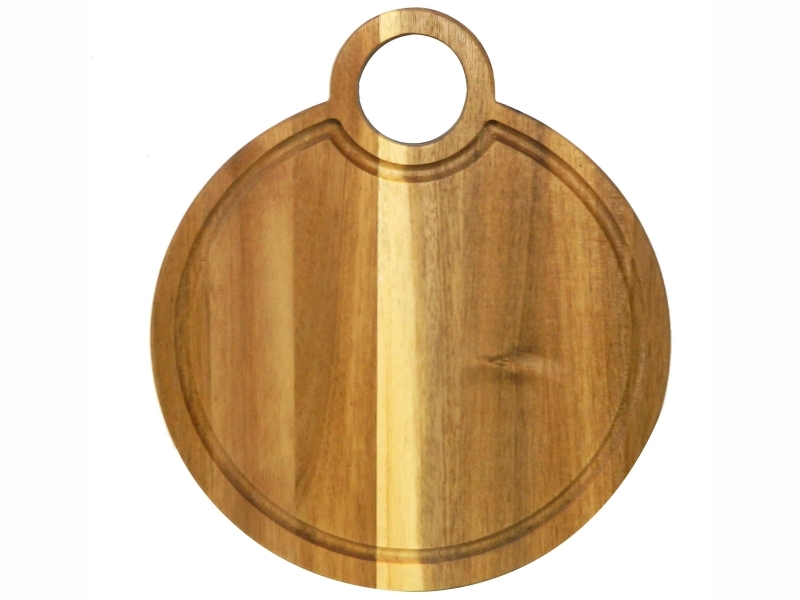 Artisanal Round Acacia Wood Cutting Board with Circular Handle
